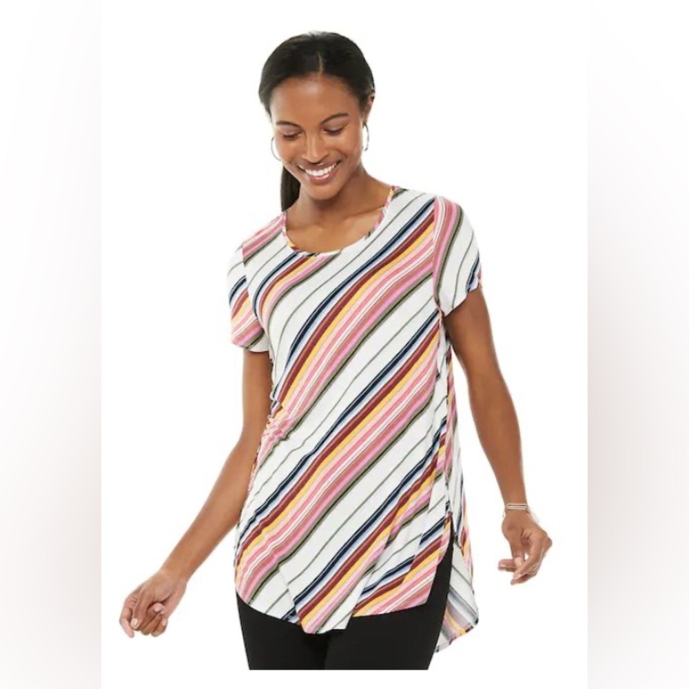 APT 9 - Scoop Neck Tunic Diagonal Stripe 1X